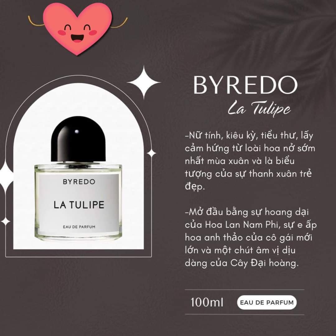 [Auth] Nước Hoa Nữ Byredo La Tulipe - Hoa Tulip EDP (chiết 10ml - Mẫu thử)