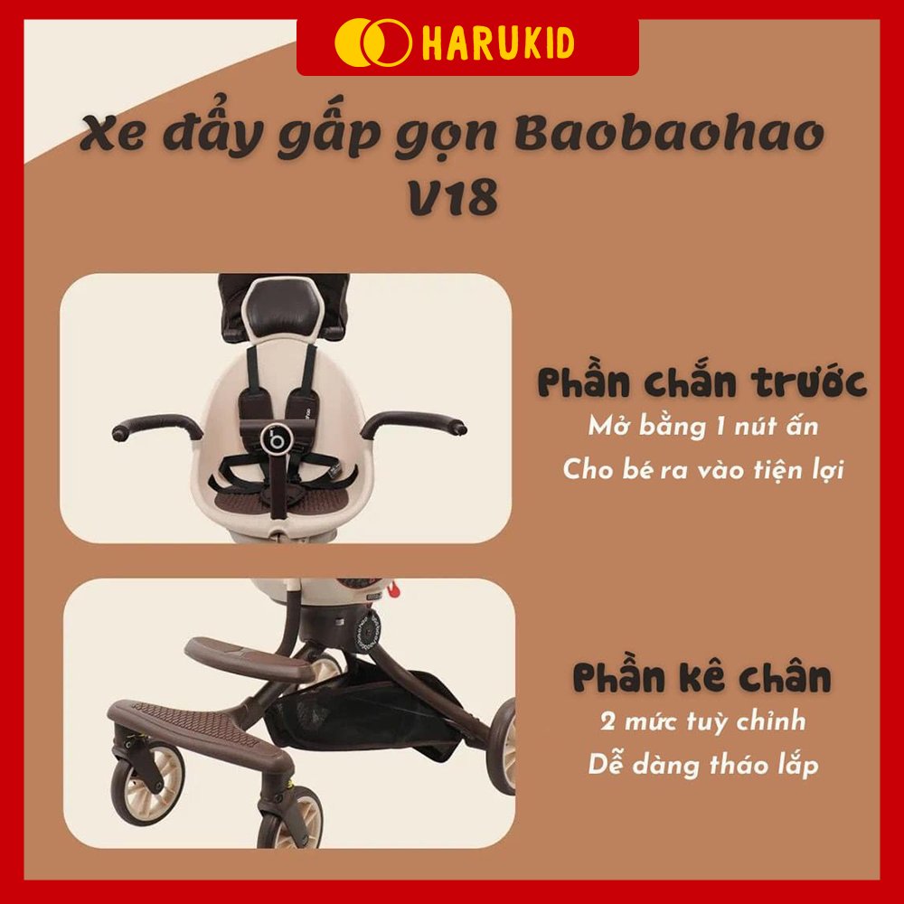 Xe đẩy cho bé V18 Baobaohao, gấp gọn 4 bánh, xe đẩy 2 chiều cho bé từ 0-5 tuổi