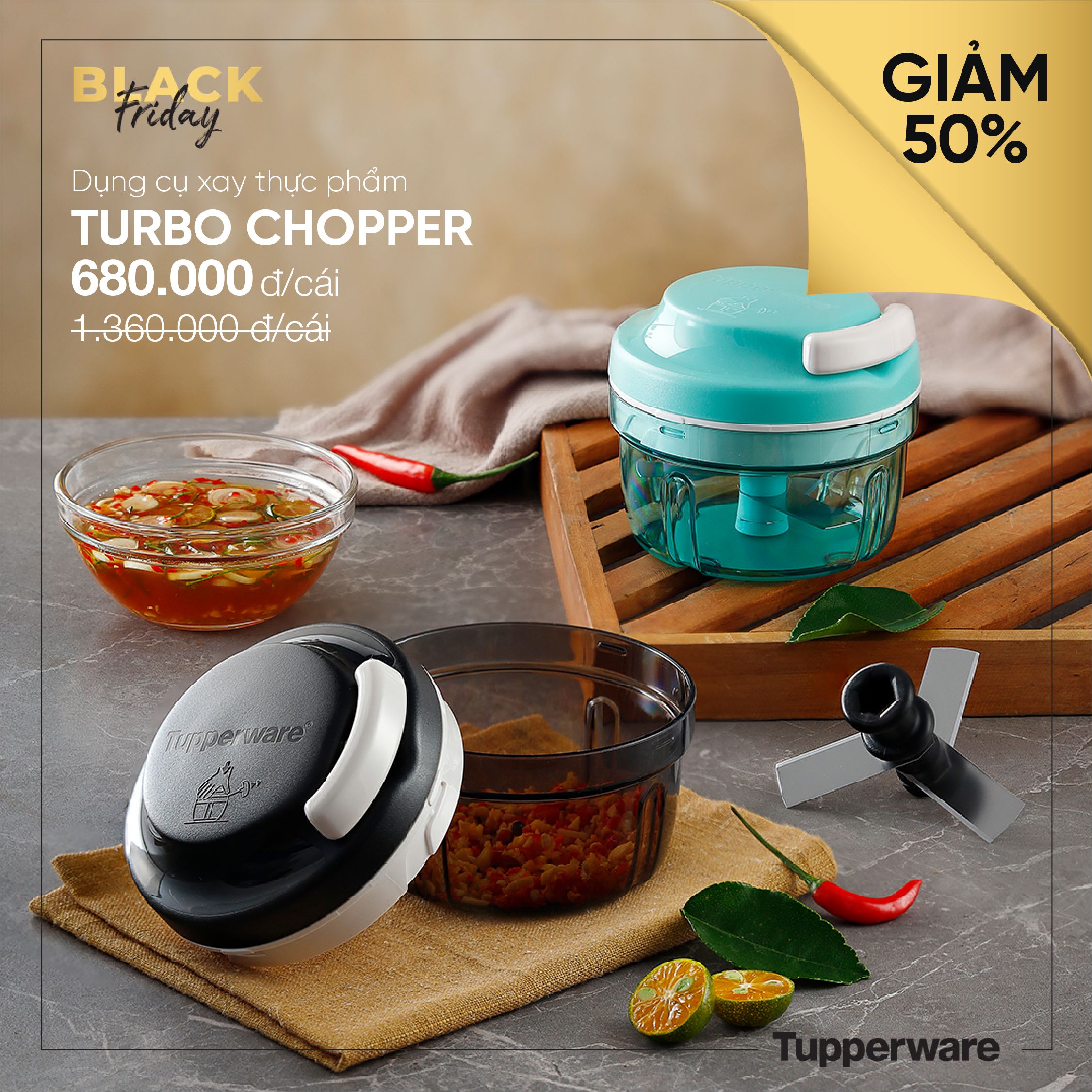 Phiên bản giới hạn Dụng cụ Xay Turbo Chopper Tupperware