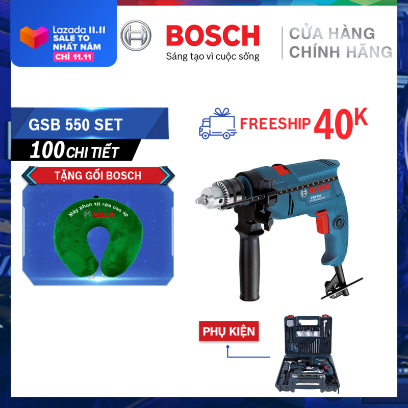 Bộ máy khoan động lực cầm tay Bosch GSB 550 và bộ dụng cụ 100 chi tiết Bosch