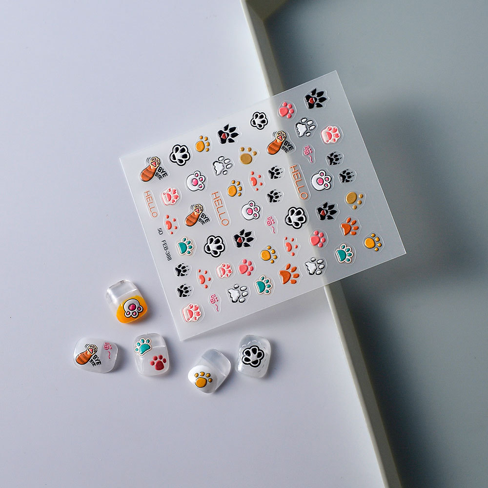Sticker Lụa Nổi 5D | Chân Chó Mèo Hoạt Hình | Hình Dán Móng Tay
