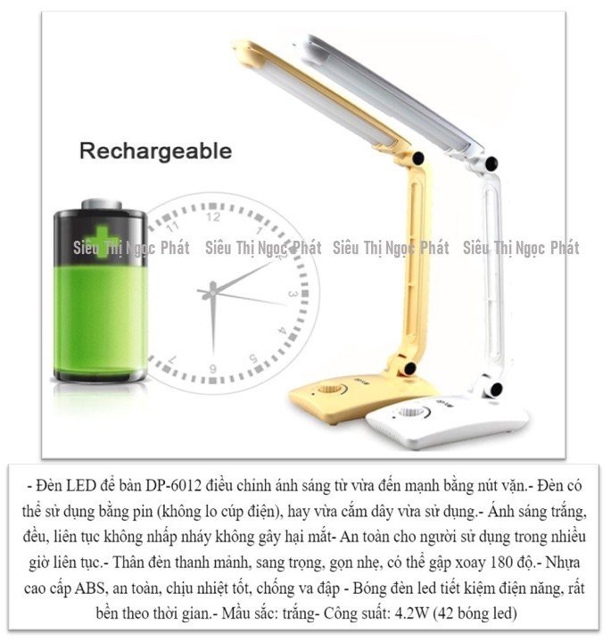 [ĐÈN LED DP CHÍNH HÃNG] Đèn Sạc Chống Cận Thị_42 Bóng Led Siêu Sáng_DP-6012
