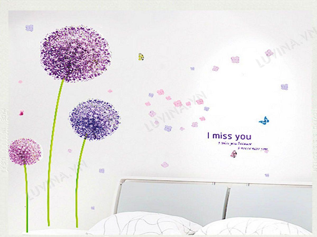 Decal LUVINA trang trí phòng khách, phòng ngủ, phòng ăn- Hoa bồ công anh tím