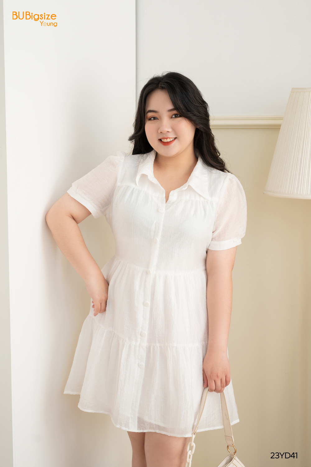 Đầm babydoll cổ đức nẹp BIGSIZE (55kg đến 95kg) - 23YD41 - [BU Bigsize Young]