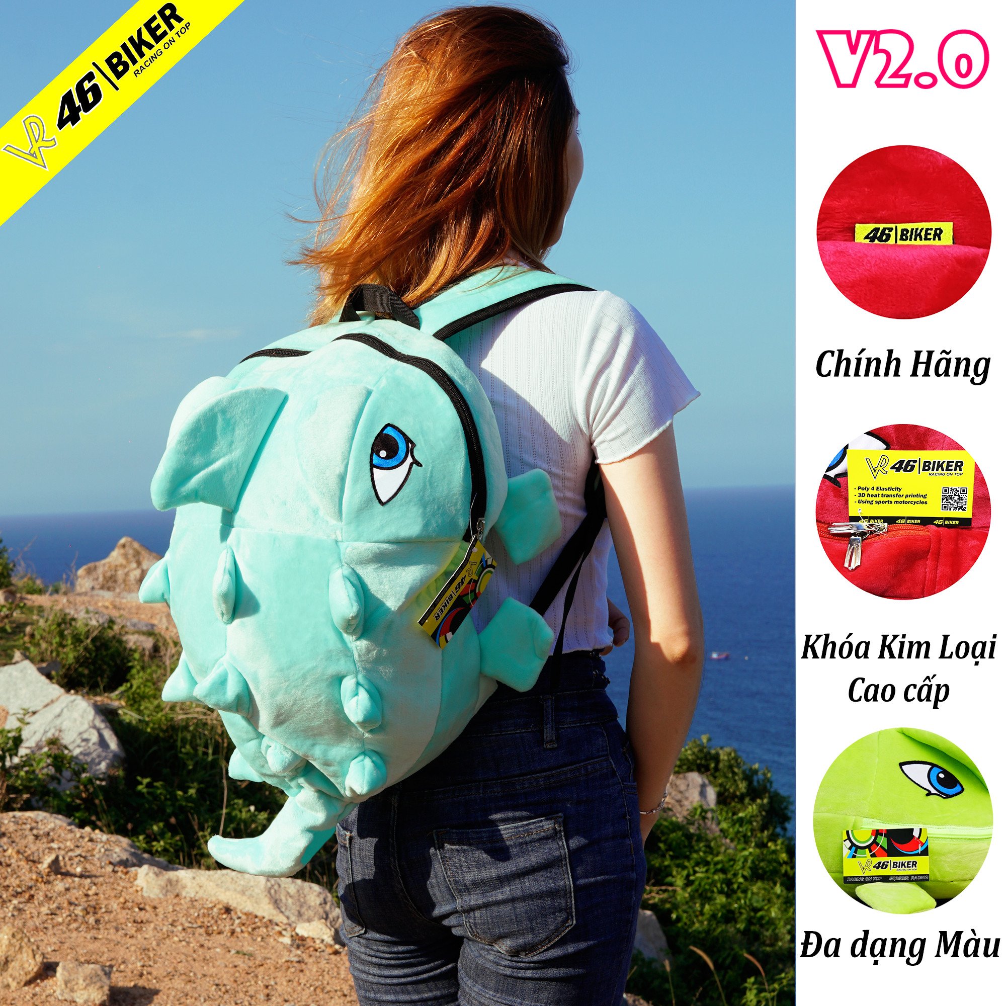 Balo khủng long vải nhung siêu cute cỡ trung đựng nón bảo hiểm,sách vở, đồ dùng,laptop - NHIỀU MÀU