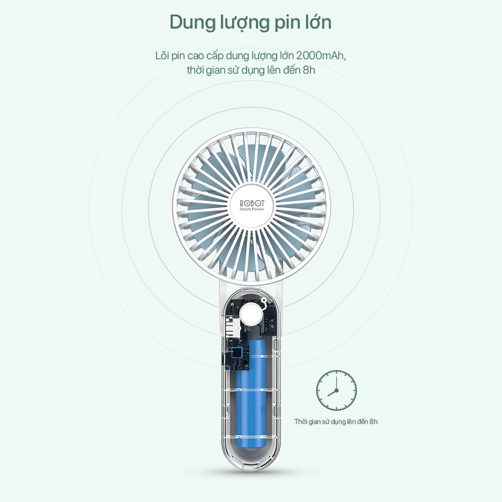 Quạt Mini Cầm Tay ROBOT RT-BF11 - Dung Lượng Pin 2.000mAh - 3 Tốc Độ Gió