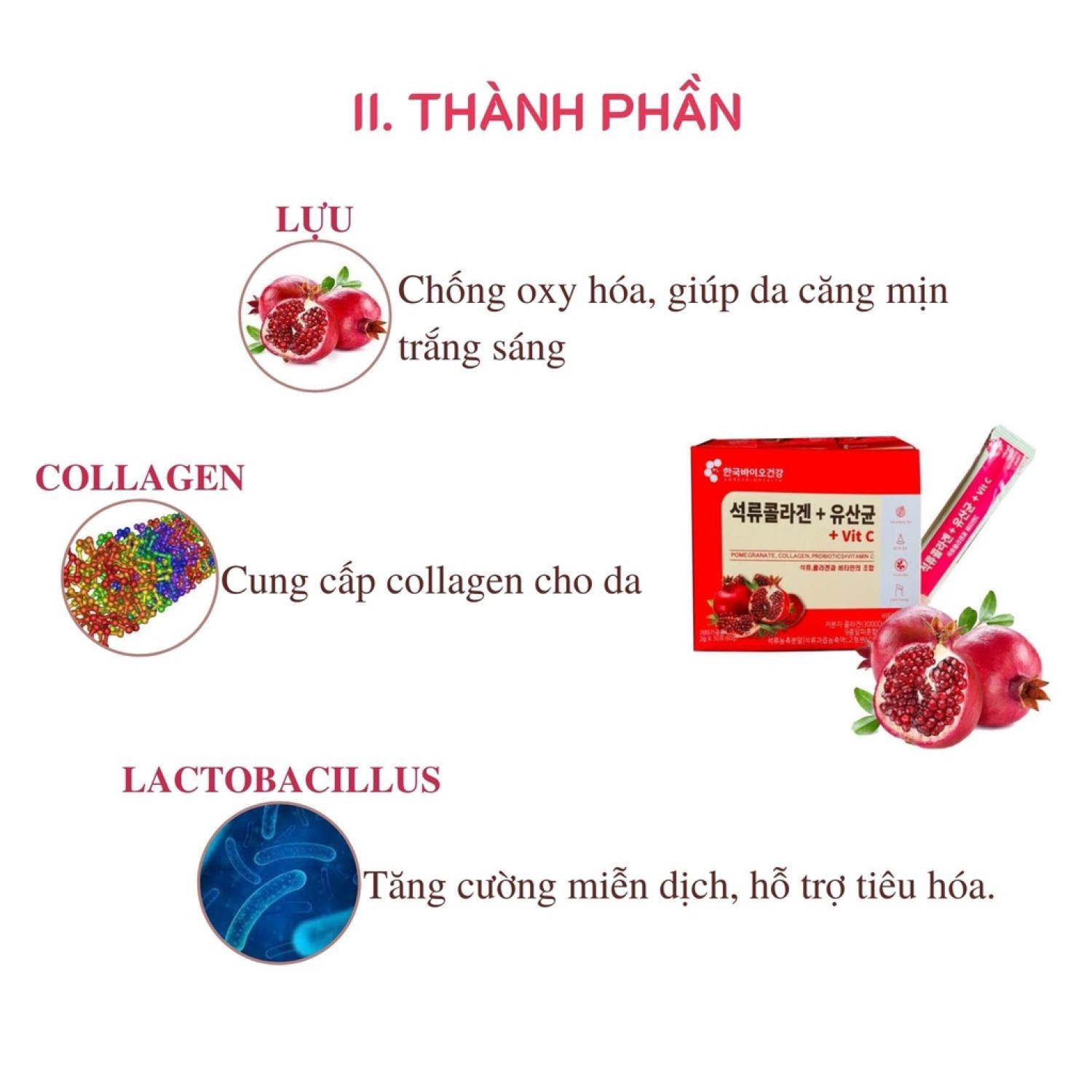 Bột collagen lựu đỏ Bio Cell Hàn Quốc hộp 30 gói (Hàng chính hãng)
