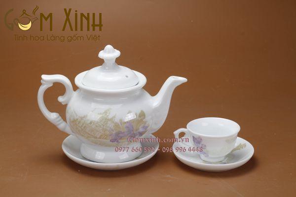 ấm chén Bát Tràng_Bộ bình trà Phú Quý hoa tháp