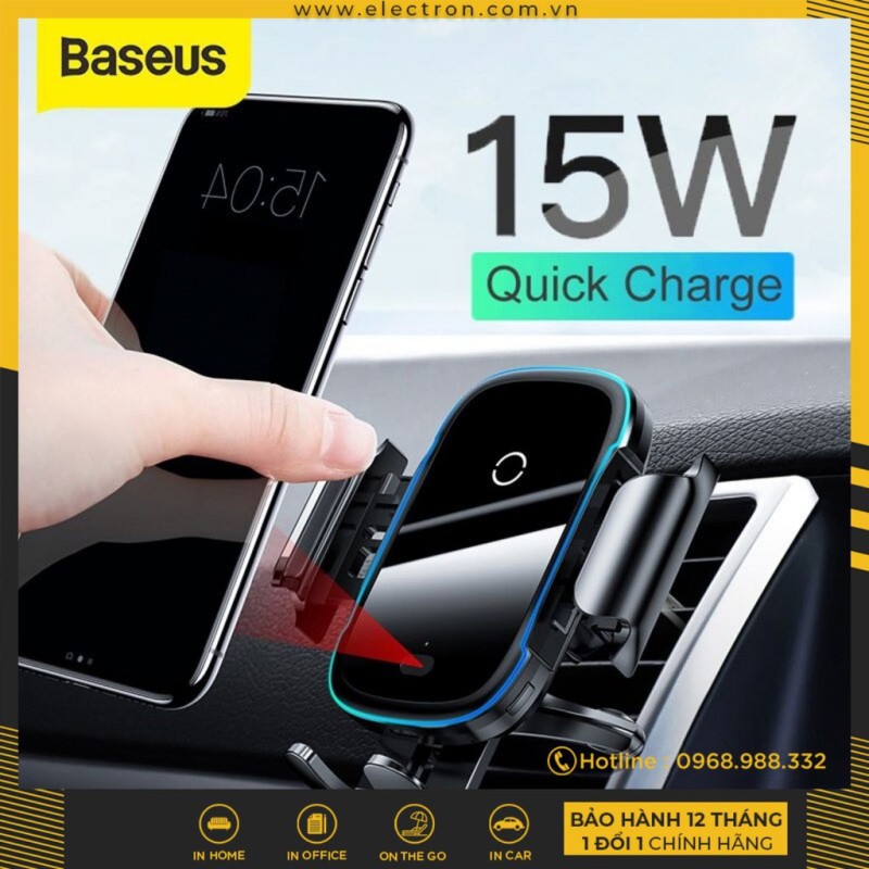 Bộ đế giữ điện thoại dùng trên xe hơi Baseus Light Electric Holder Wireless Charger 15W