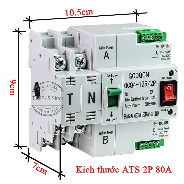 Bộ chuyển đổi nguồn điện tự động không gây mất điện ATS 2P 63A-80A, cầu dao đảo chiều tự động