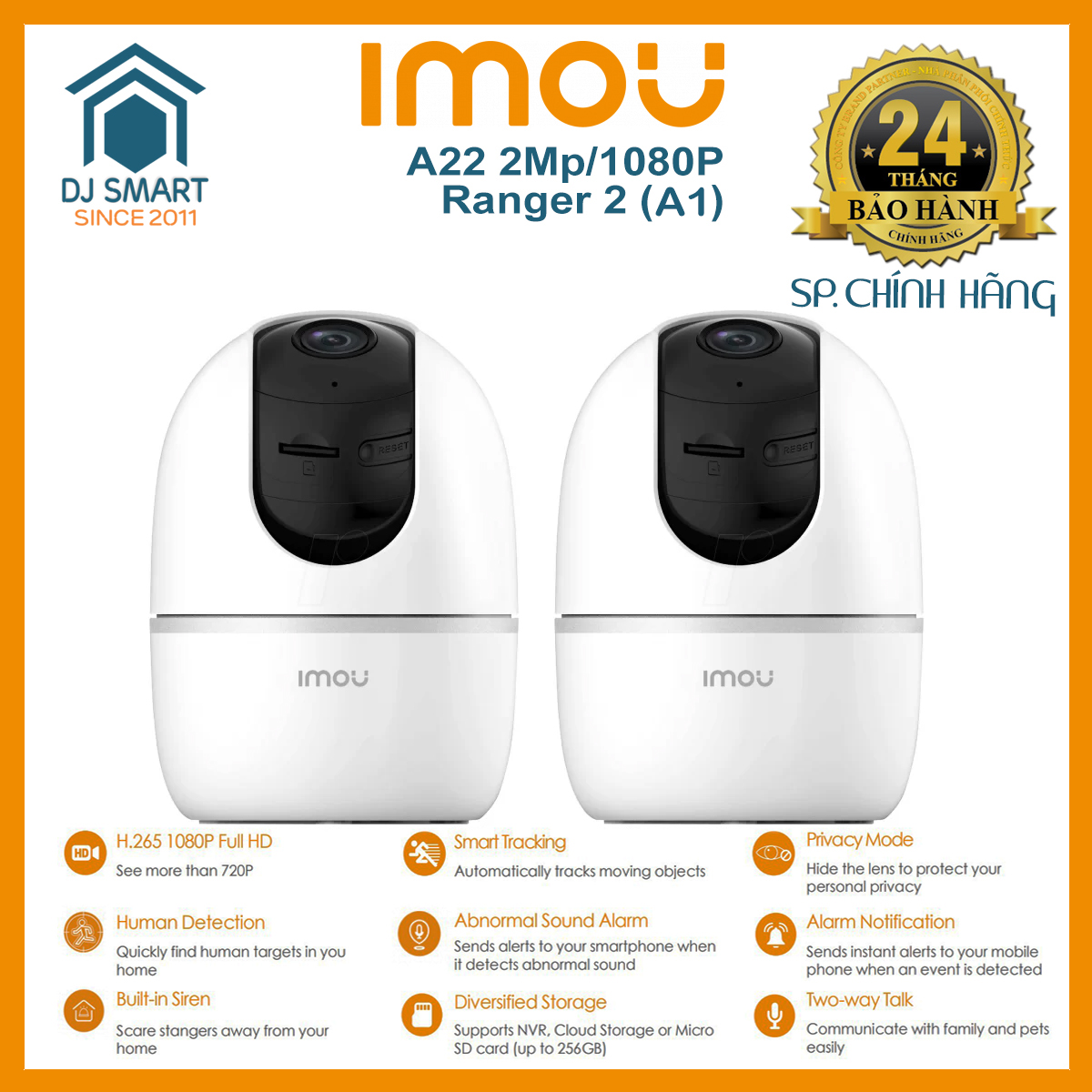 Combo giá sỉ 2 Camera kèm 2 thẻ nhớ 64Gb Wifi IMOU A22 A22EP 2023 2M Full HD, Xoay 360, thế hệ mới tích hợp AI phân biệt người và chó, mèo. Báo động chính xác khi có người xâm nhập, phát hiện trẻ em khóc, xem rõ nét ban đêm - Bảo