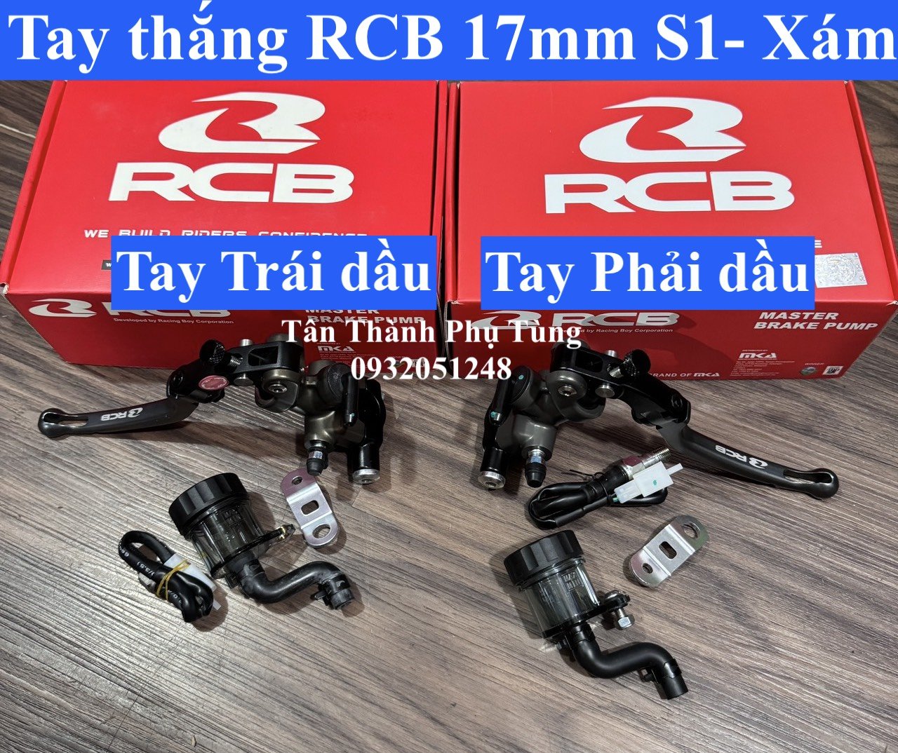 Tay thắng RCB S1 17mm màu xám bình dầu rời: Tay côn Trái, Tay dầu Trái/Phải đồchơixe