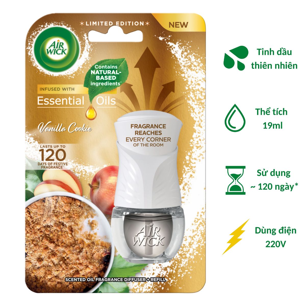 [BST đủ mùi hương] Bộ tinh dầu cắm điện Air Wick 19ml, sử dụng điện 220V, làm thơm phòng nhanh chóng