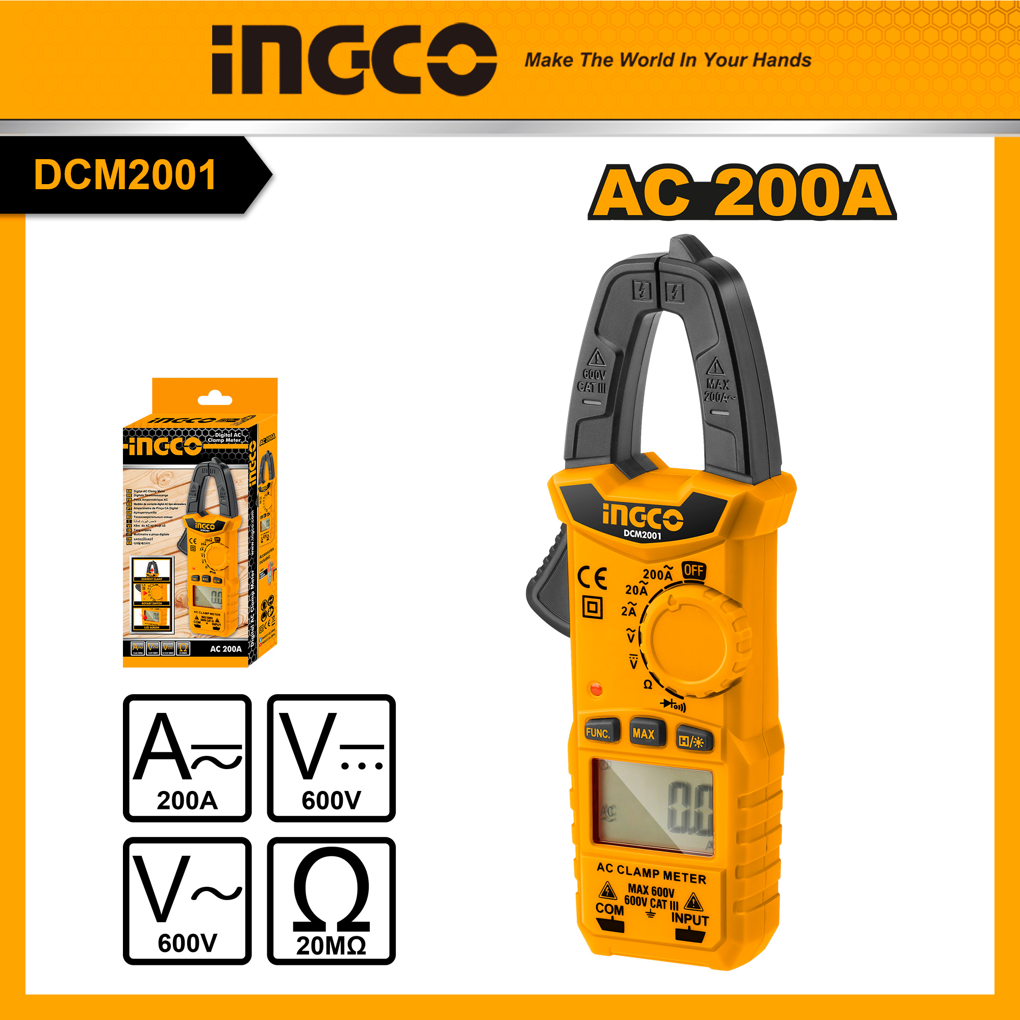 Ampe kìm đo AC kỹ thuật số INGCO DCM2001