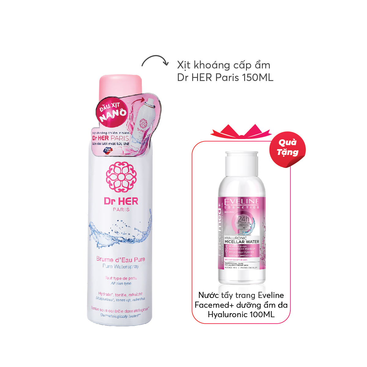 Xịt khoáng cấp ẩm, làm dịu da dr her paris 150ml