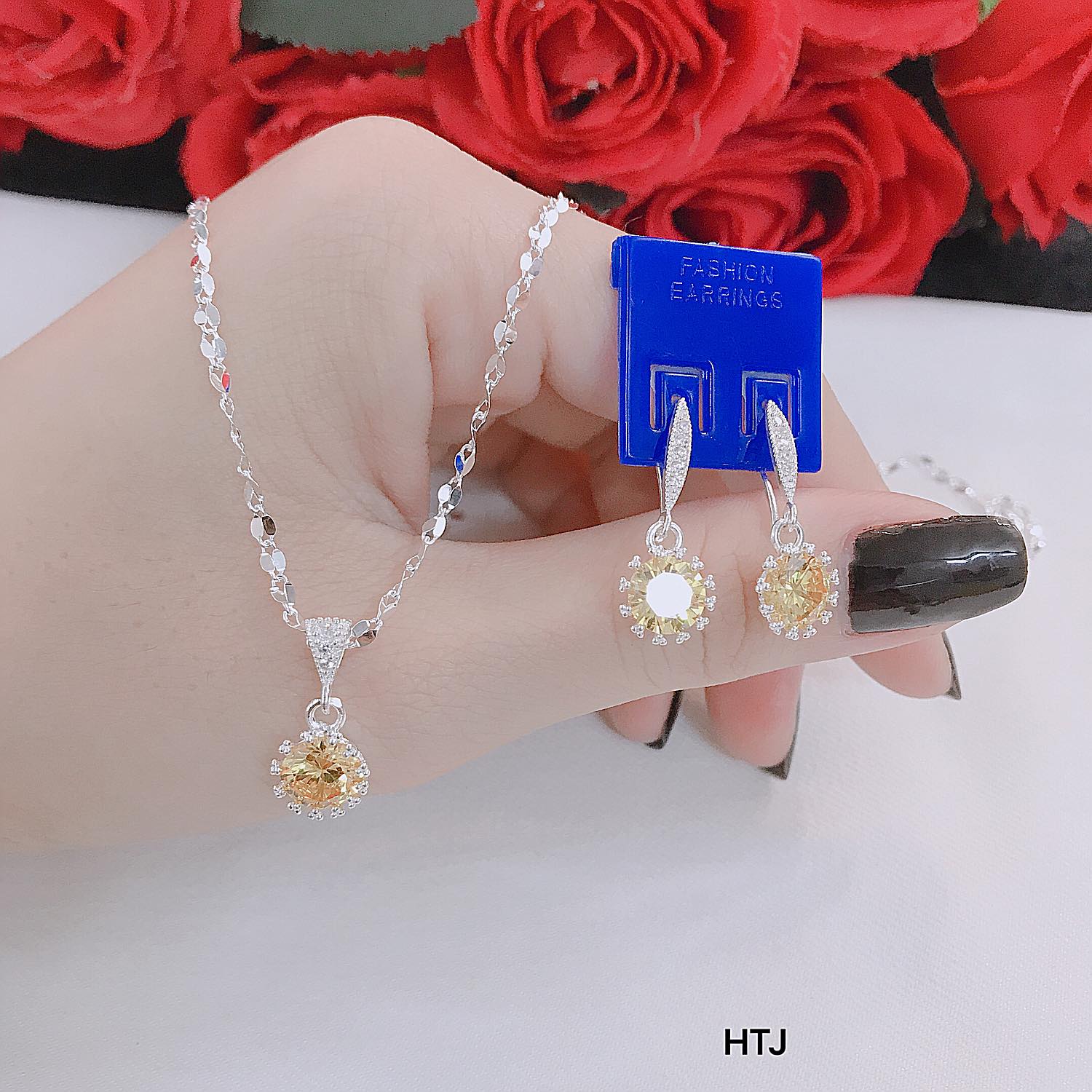 Bộ trang sức bạc thời trang mặt đá tròn chất liệu bằng bạc s925 MS162