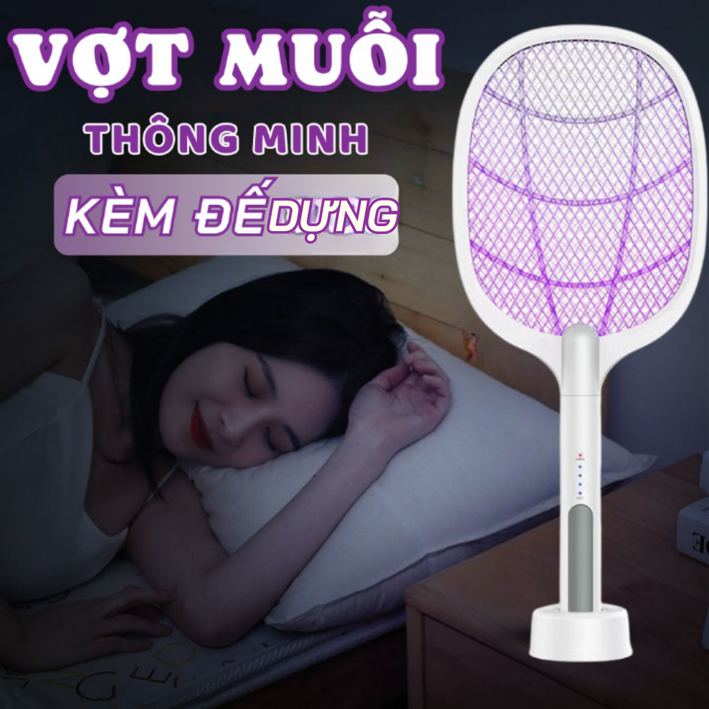 Vợt bắt muỗi kiêm đèn bắt muỗi, đèn bắt muỗi thông minh sạc thân, vợt bắt muỗi có sạc điện quang 3 lớp bảo vệ siêu xịn