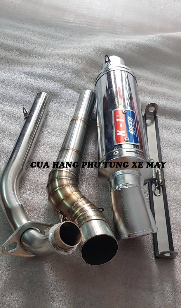 Pô K1 gắn xe Dream, Wave, Sirius, Cub ( kèm cổ 2 khúc inox 304 xịn + pát treo + lò xo )