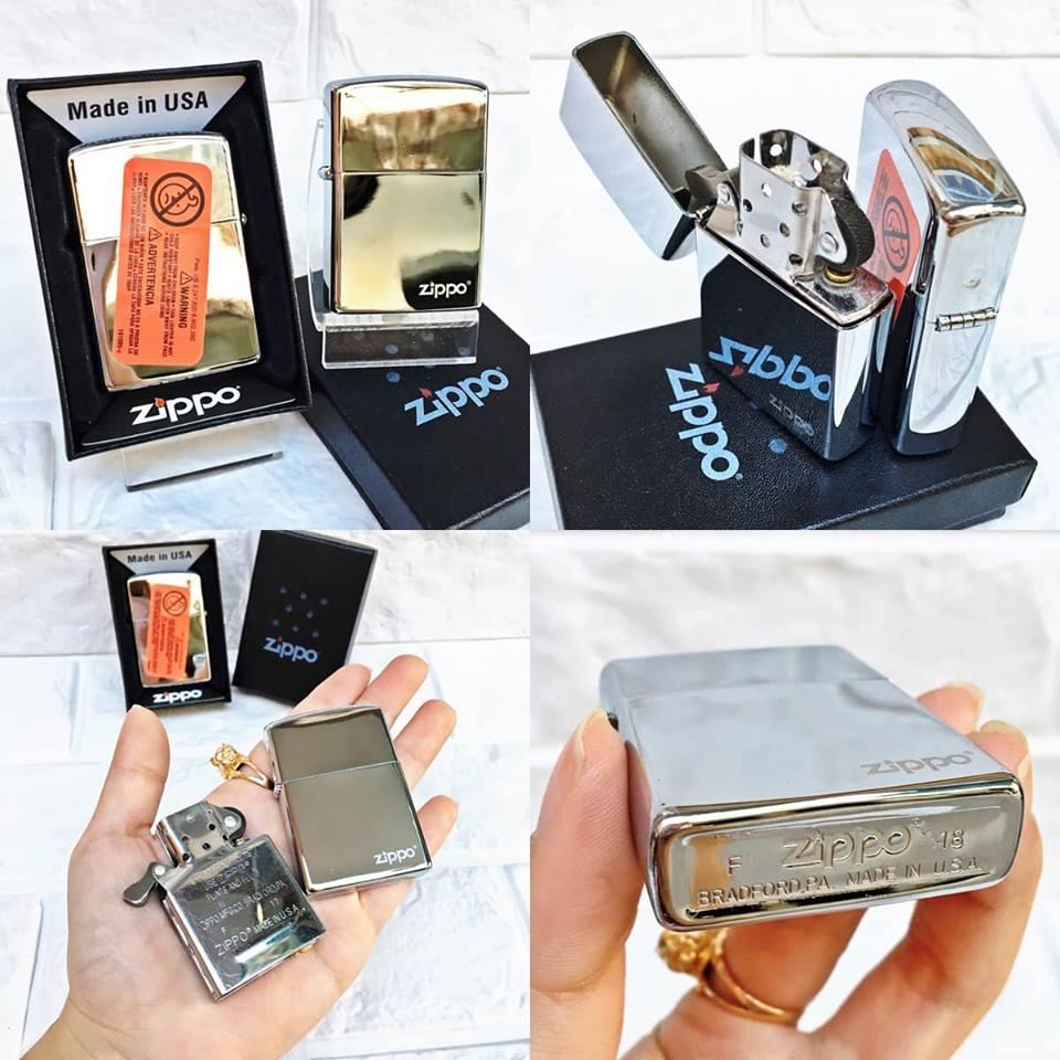 [HCM][Loại Xịn] Bật Lửa ZIPPO Mỹ (USA) Fullbox  - Trơn Bóng #Màu Bạc(Có Tem Đỏ). [KHÔNG XĂNG]