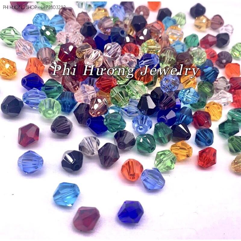 Gói 200 hạt pha lê hình thoi 3mm 4mm mix màu, tiện lợi và tiết kiệm