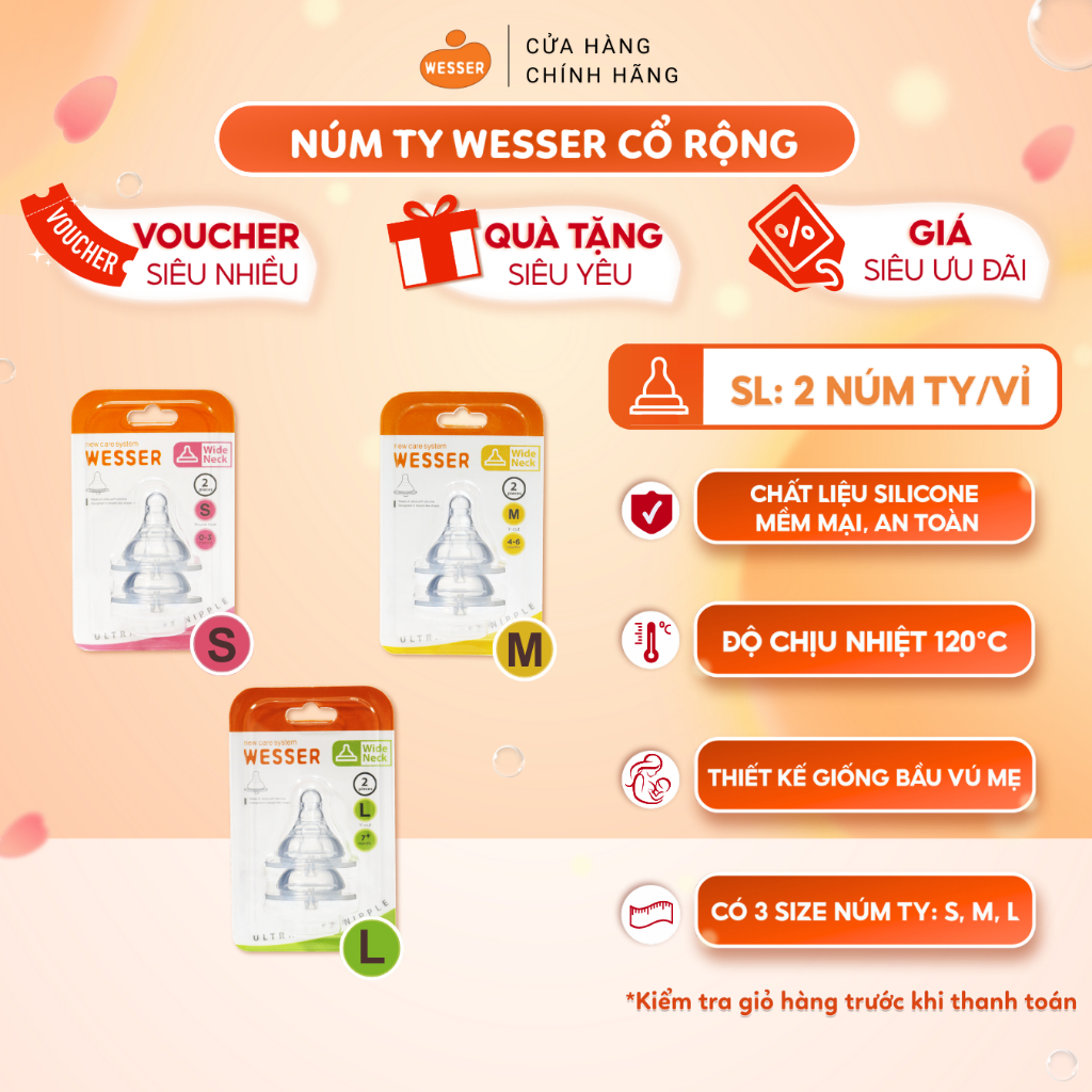 Núm vú cổ rộng siêu mềm WESSER PP/PPSU