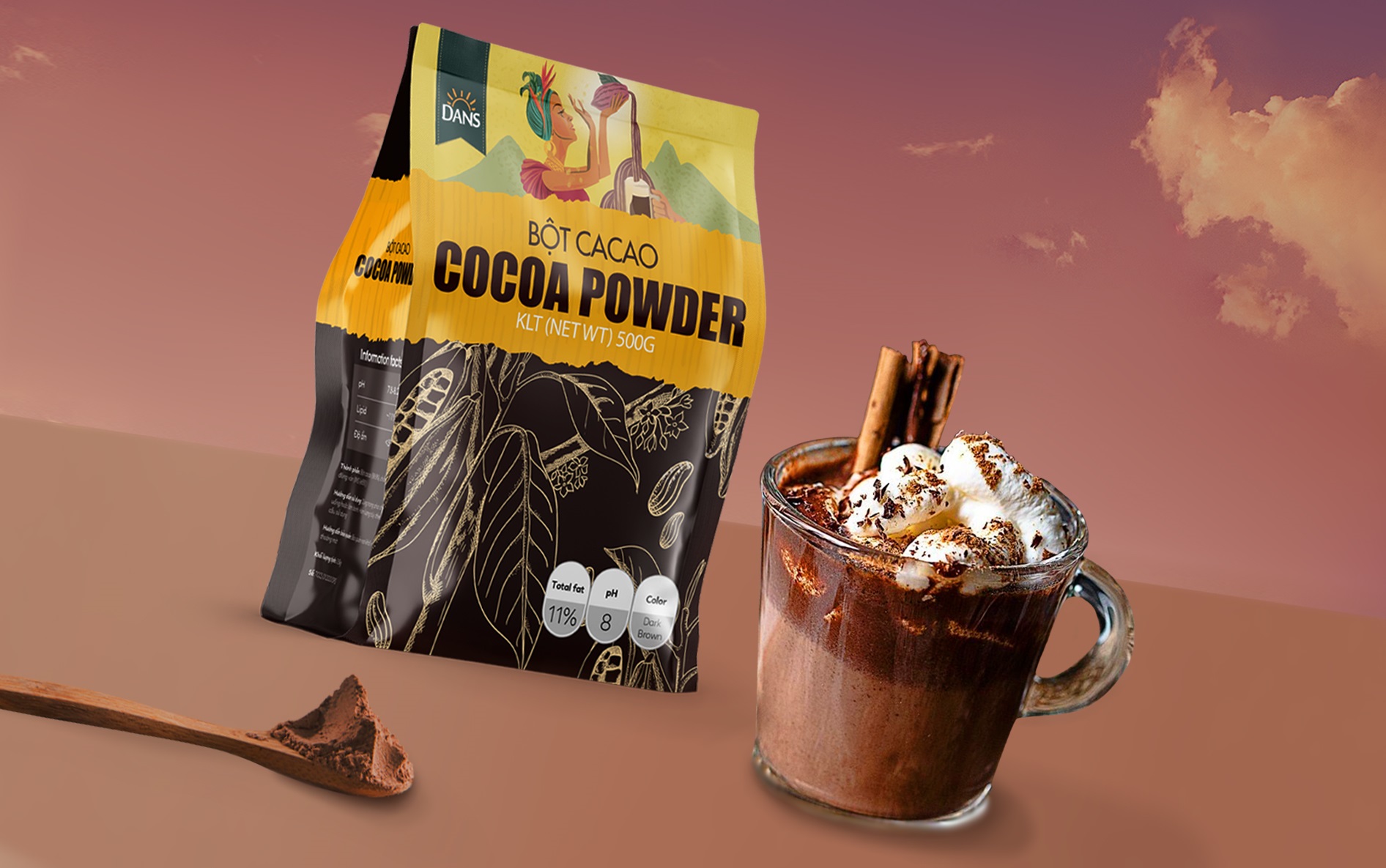 Dans Pure Cocoa Powder 500g – Rich, 100% Pure, Standard for Mixing & Baking