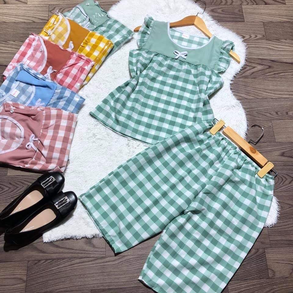 Sét bộ lửng caro vải kate, sét bộ mặc nhà