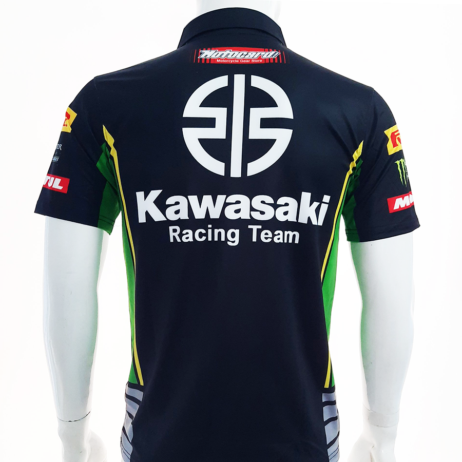 Áo thun nam có cổ tem xe Kawasaki