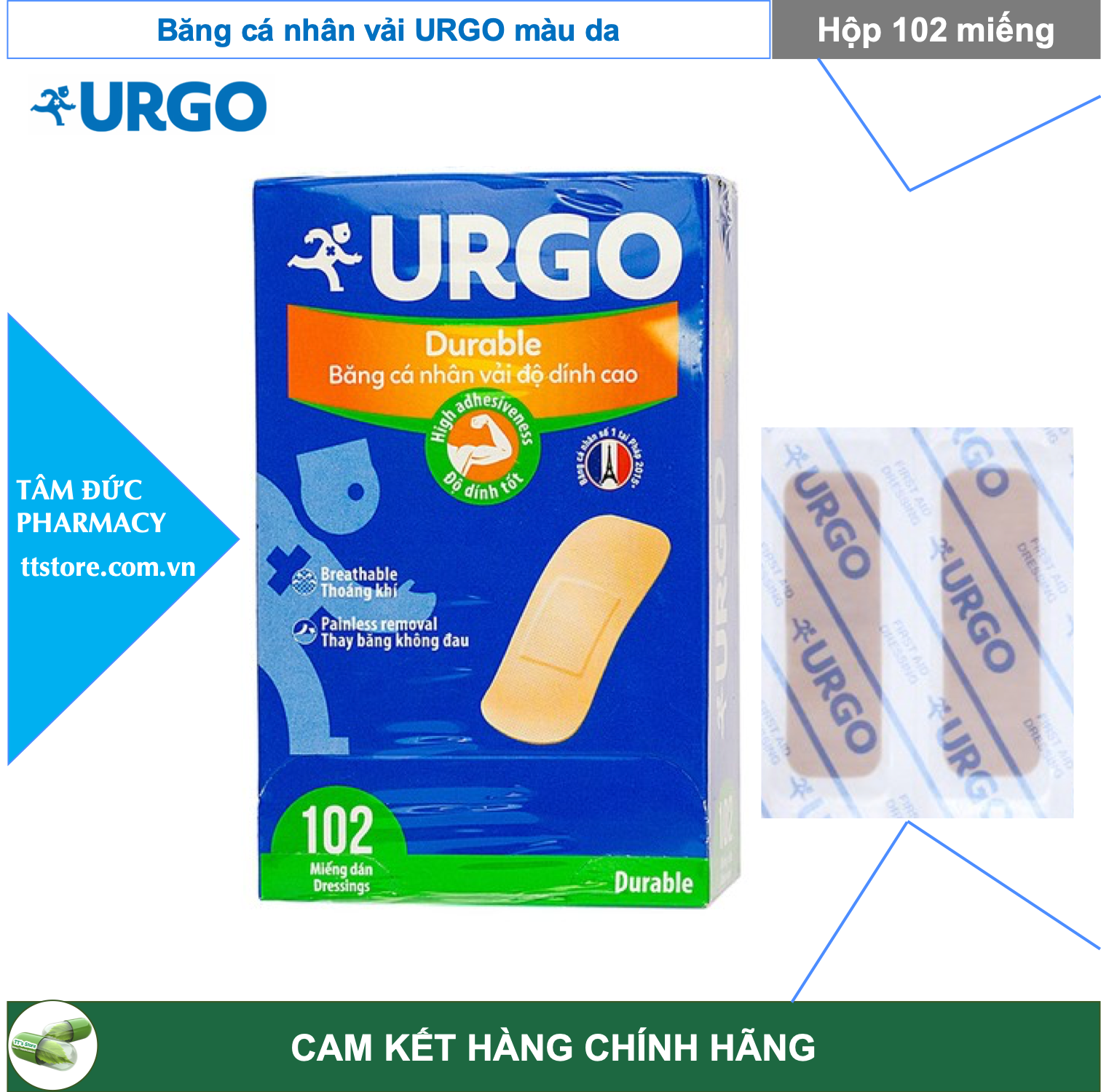 Băng cá nhân URGO [Vải - Trong suốt - Bản lớn ít thấm nước]