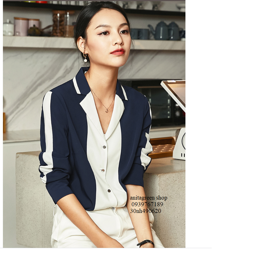 Nh490620-áo sơ mi nữ phối màu
