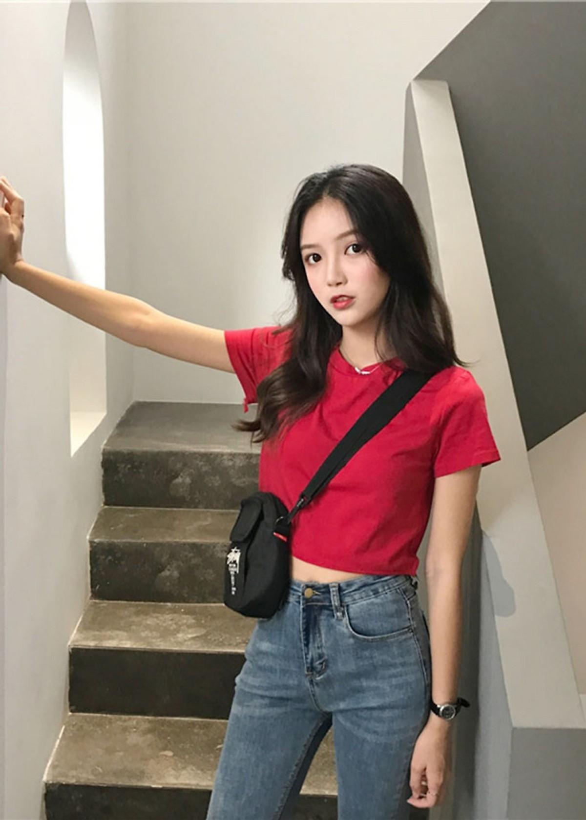 Aó croptop cộc tay thun trơn