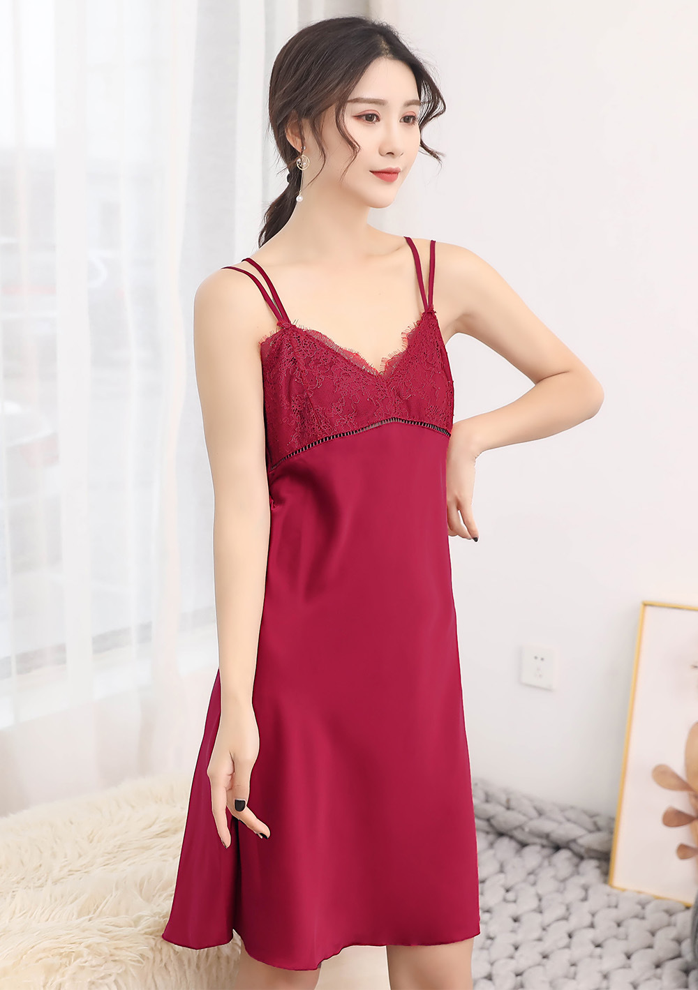 [HCM]Váy ngủ lụa phối ren có đệm ngực cực sexy_VN27