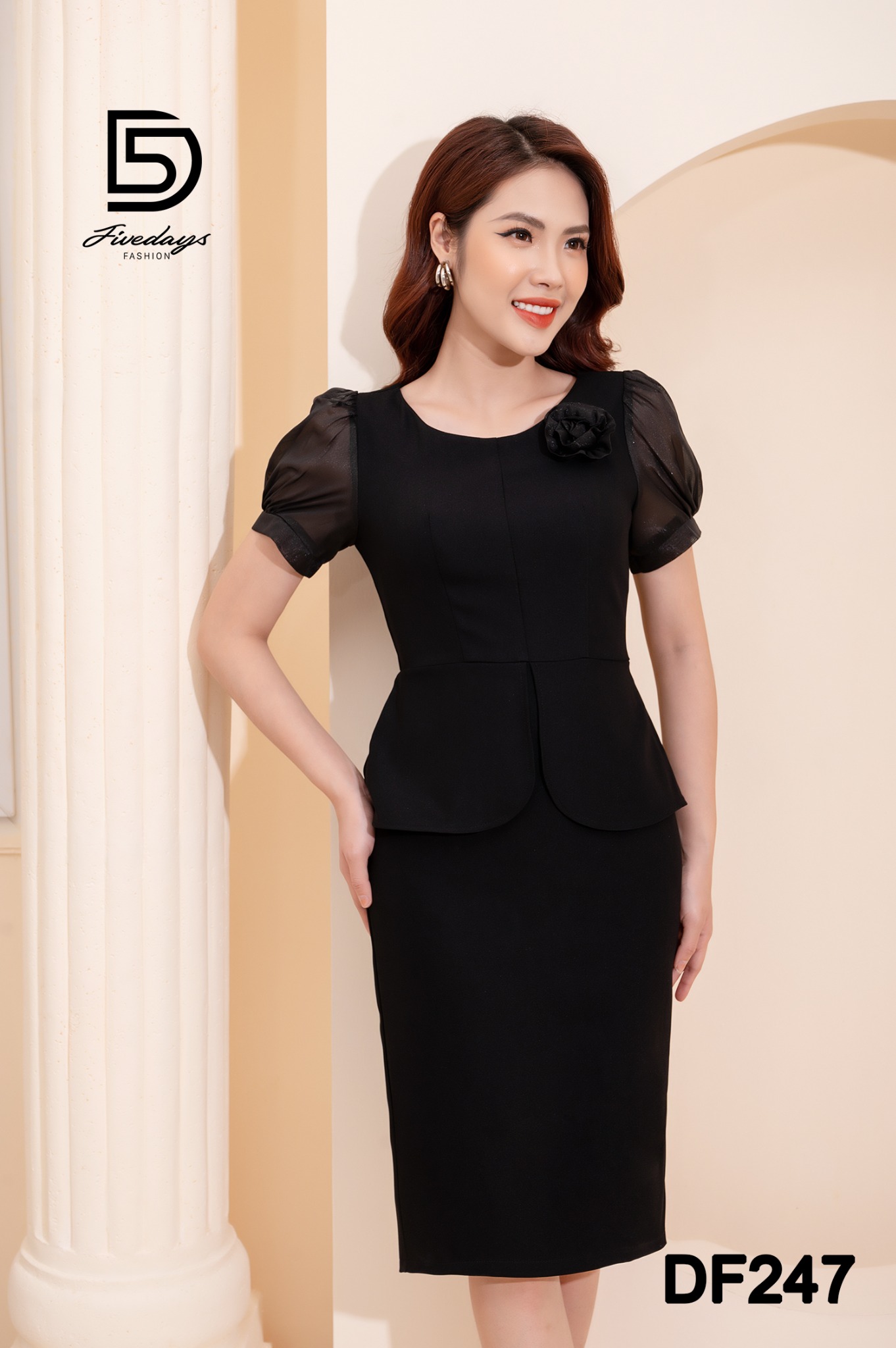 Đầm Peplum phối tay hoa FIVEDAYS