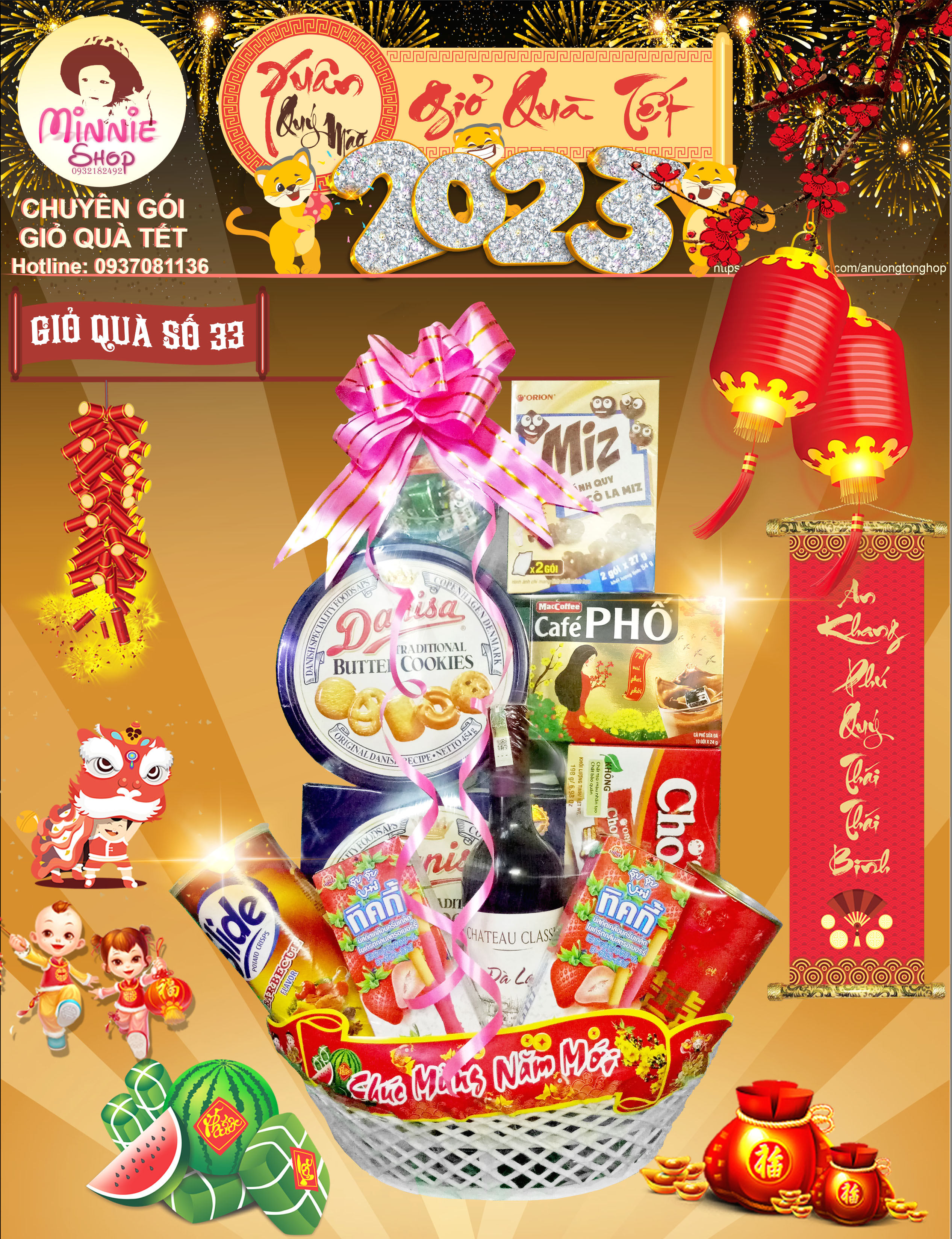 Giỏ Quà Tết 2024 - MS33 (MINNIE SHOP) - GIỎ ĐÔNG ĐẦY HT