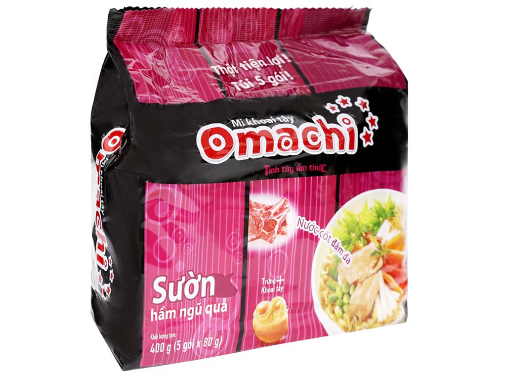 5 gói mì tôm omachi xốt bò hầm - sườn hầm 80g