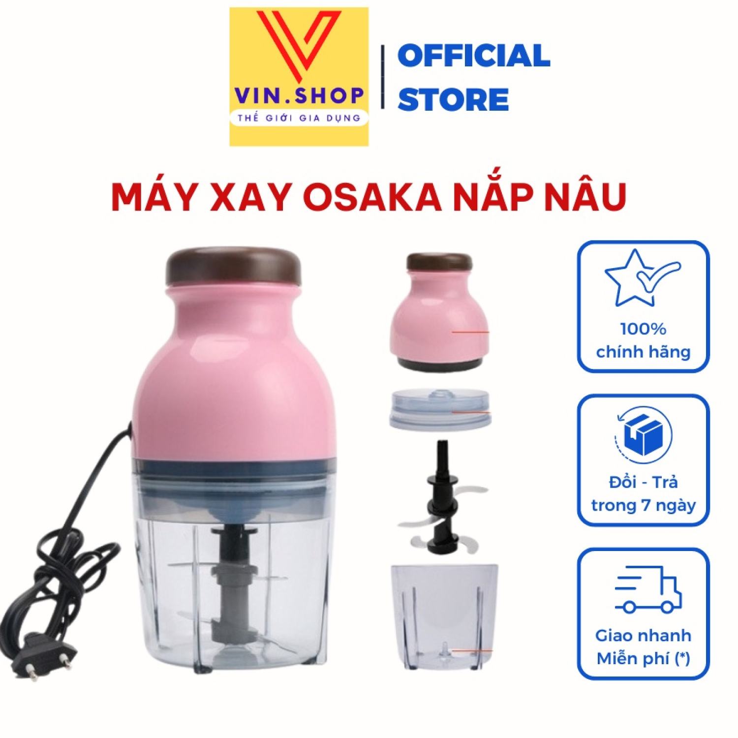 Máy xay cầm tay đa năng osaka nắp nâu bảo hành 12 tháng.