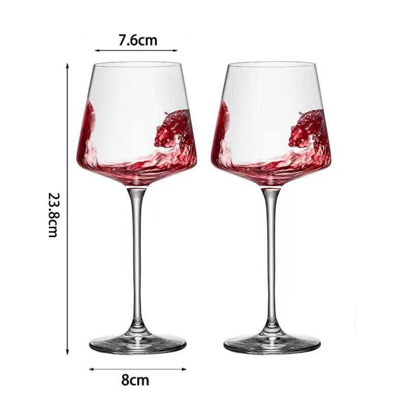 2PCS Square Burgundy Wine Glass Lead-Free Crystal Glass Red Wine Glass Tasting Glass Goblet