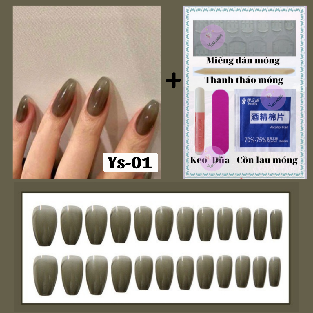 [Tặng 5 Phụ Kiện] Set 24 Móng Tay Giả Màu Trơn Mã Ys01-Ys08