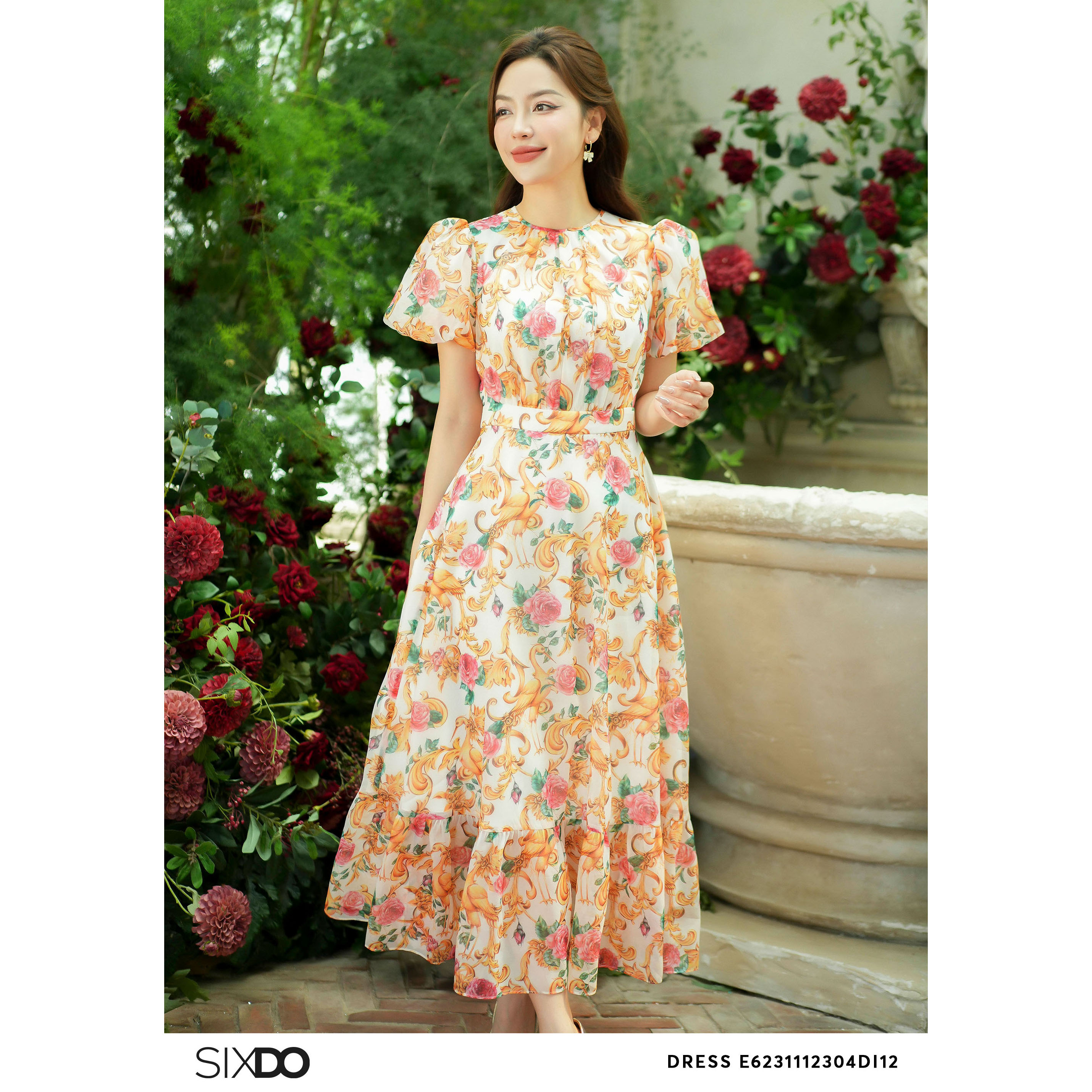 Đầm tơ organza tay phồng SIXDO