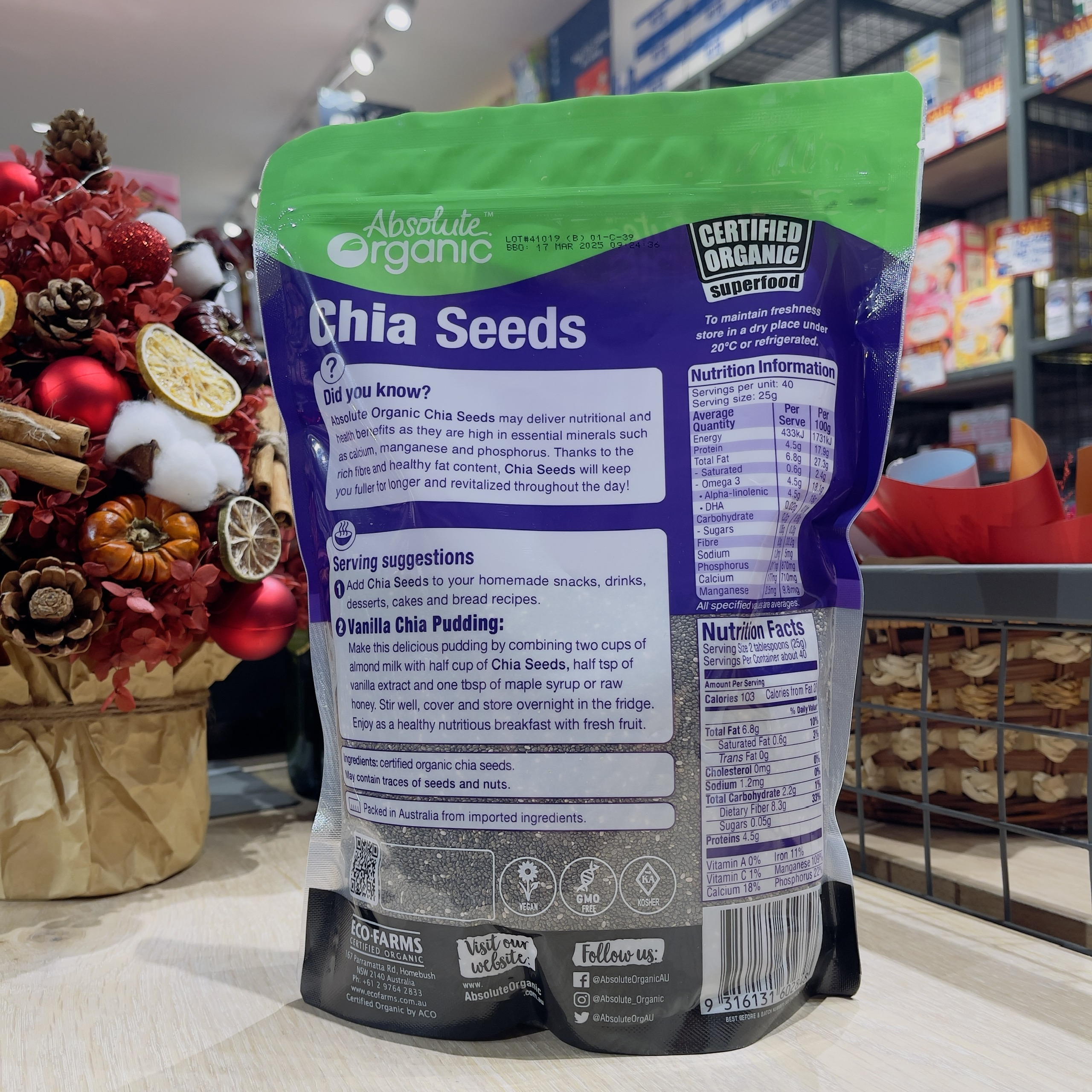 Hạt chia hữu cơ Absolute chuẩn Organic Úc 1kg