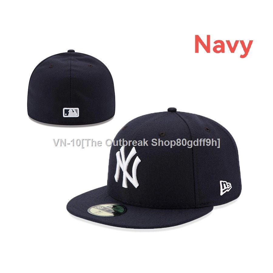 ▨☼✥ New York Yankees MLB Baseball Cap Men's Fully Enclosed Men’s Flat Brim Baseball Cap Hip-hop Snapback Cap Embroidered Ny Large Size Hat WAEM
