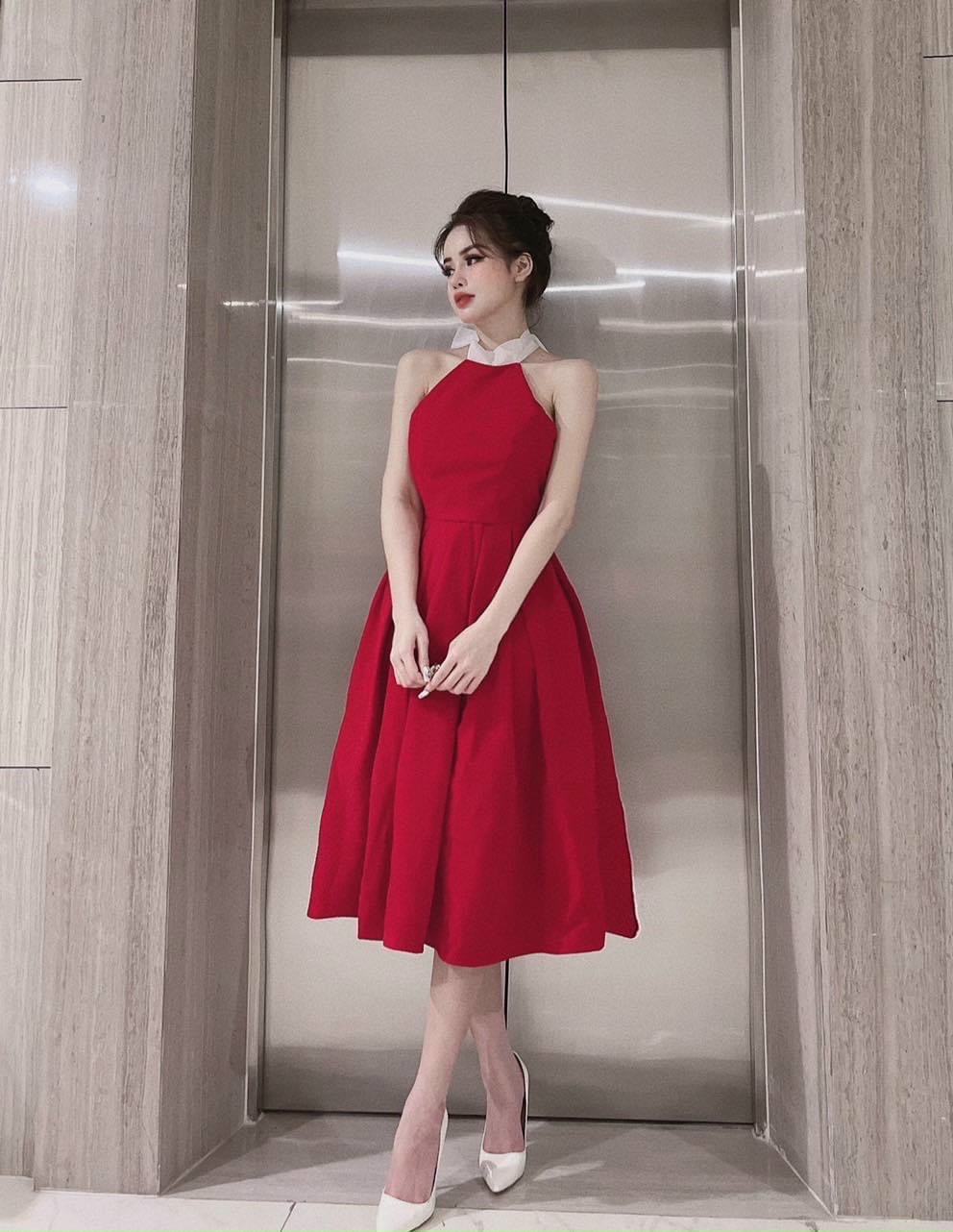 Đầm xòe đỏ cổ yếm-QH TH #damnu