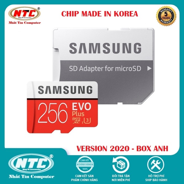 Thẻ nhớ MicroSDXC Samsung Evo Plus 256GB U3 4K R100MB/s W90MB/s - box Anh New 2020 (Đỏ) + Kèm Adapter - Made in Korea - Nhất Tín Computer