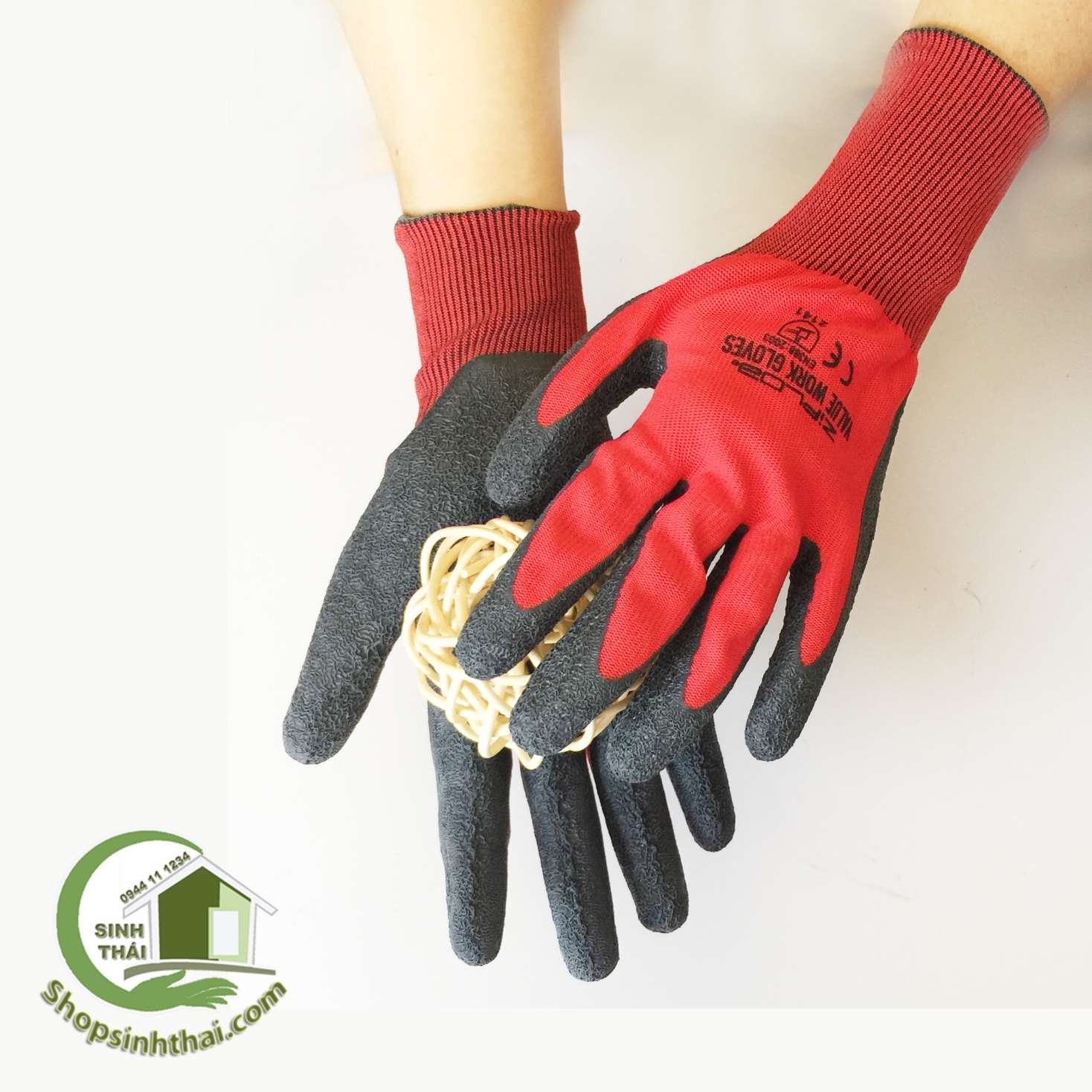 Găng tay làm việc phủ cao su chống trượt - bao tay bảo hộ lao động - màu đỏ đen