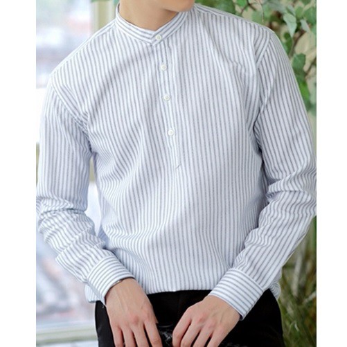 [HCM]Áo sơ mi nam cổ trụ dài tay sọc đẹp