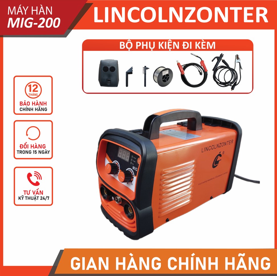 Máy hàn mig không dùng khí 2 chức năng mig/arc 200 lincoln - tặng full phụ kiện