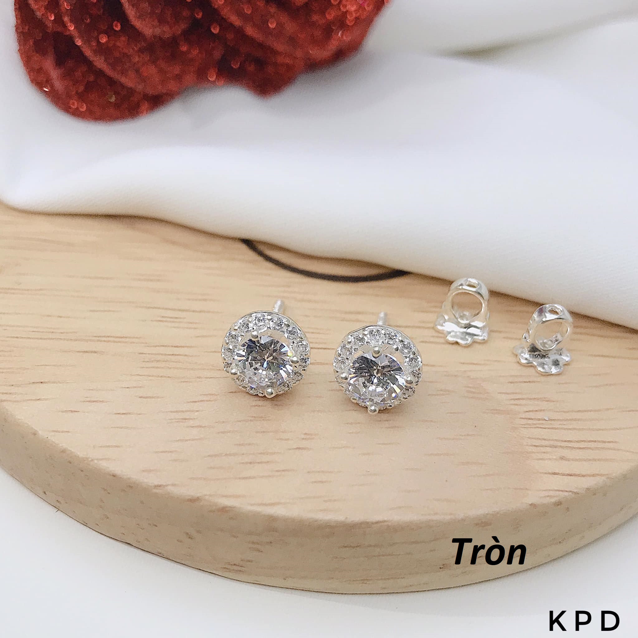 Bông tai nữ bạc ta chốt ren MS75