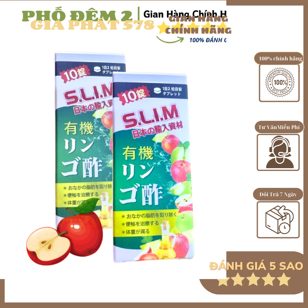 Viên xổ mỡ đêm giấm táo hữu cơ S.L.I.M Nhật Bản - Hộp 10 viên