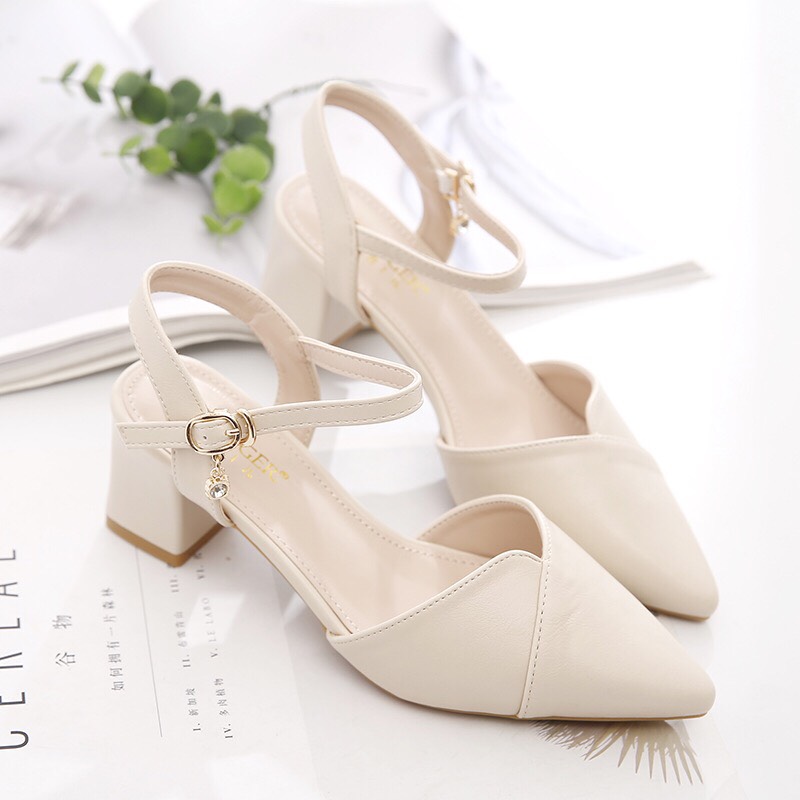 hàng full box sandal nữ cao gót mũi nhọn đế cao 5cm chất da mềm kiểu dáng thời trang tinh tế kèm clip