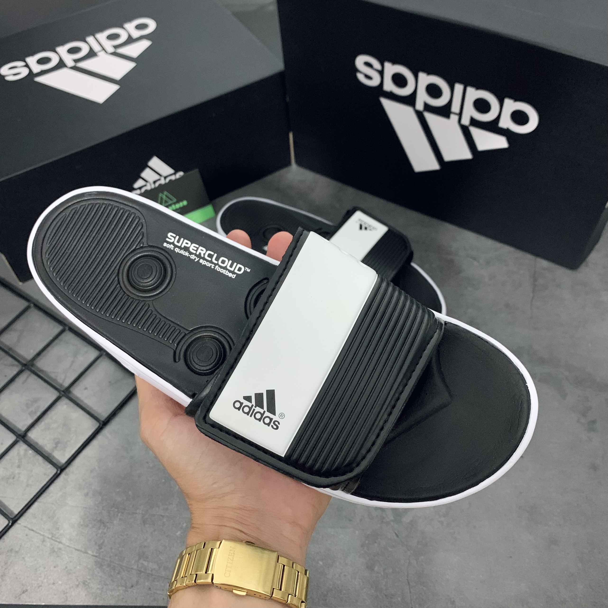 DÉP ADIDAS NỆM RC ĐEN TRẮNG - Chuẩn chỉ full box